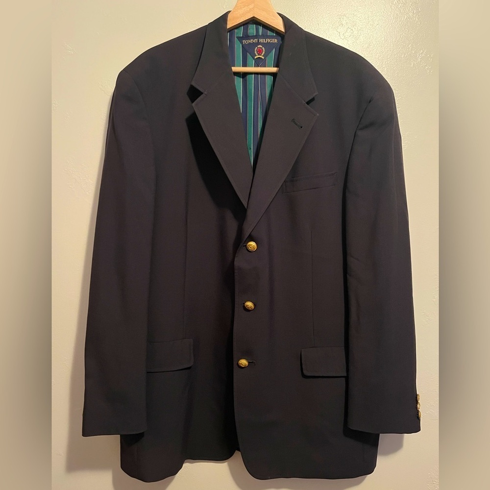 Tommy Hilfiger Jacket Men's 44L Black Blazer Wool Vintage 3 Gold Button